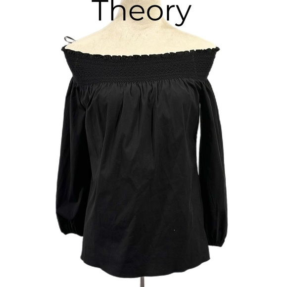 Theory Izalvan Stretch Cotton Off The Shoulder Blouse - Picture 1 of 3